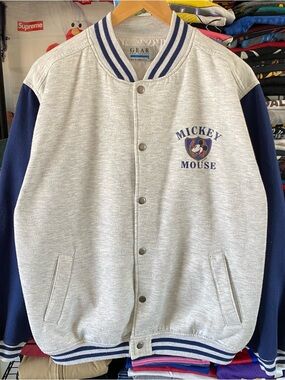 Vintage Mickey Mouse Varsity Jacket Sweatshirt Double Sided 1990s Disney